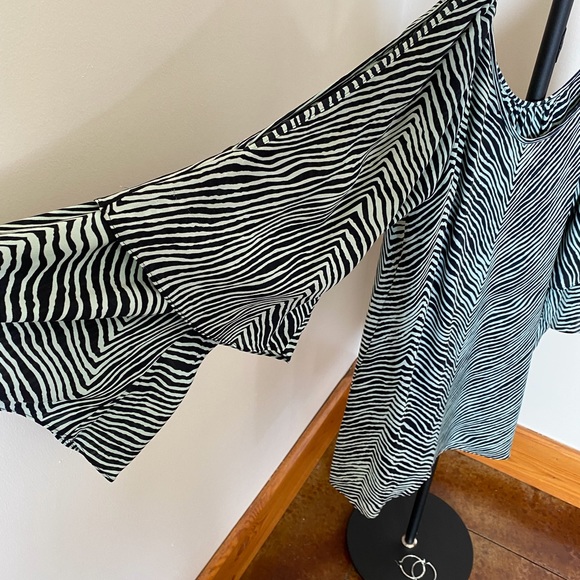 Parker Cold-Shoulder 100% Silk Mini Dress XS Black/White - Picture 8 of 16